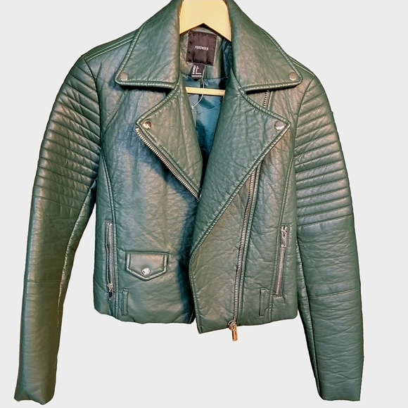 H&M Jackets & Blazers - Forever 21 Green Leather Biker Jacket Size S NWOT